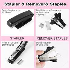 Desk Organizers and Accessories Set with 360-Degree Rotating Pen Holder, Tape Dispenser, Stapler, Staple Remover, 1000 Staples, Tape, Clips Set, Ruler, Scissor, Pen