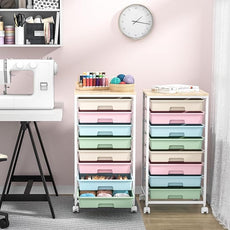 Rolling Storage Cart with Drawers,Utility Cart With 8 Drawers and Wooden Tabletop,Rolling Drawer Cart,Storage Drawer Cart for Living Room,Classroom,Bedroom,Bathroom,Dorm,Office,Rainbow