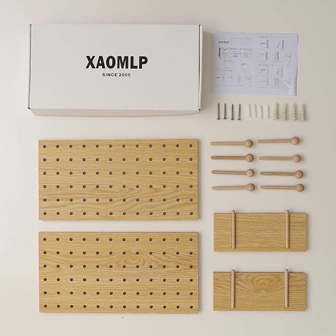 Wooden Pegboard Modular Display Organization Storage Wall Hooks Shelf(Color:Oak)