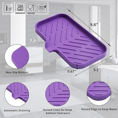 Silicone Bathroom Soap Dishes with Drain Spout-Bathroom and Kitchen Sink Organizer,Sponge Holder,Dish Soap Tray,Perfect for Dispenser,Scrubber,Bottle,Cup on Sink or Counter-Purple 9.6