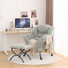 Tiita Lazy Chair with Ottoman, Modern Large Accent Lounge Armchair, Comfy Leisure Sofa Reading Chair with Footrest for Bedroom, Living Room, Dorm Rooms, Garden and Courtyard, Plush Green