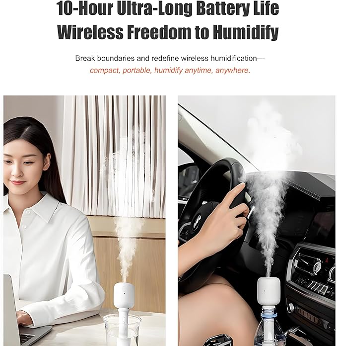 Portable mini humidifier stick, apply to all cup, water bottle, ultra quiet & delicate mist for bedroom, office desk, travel, car, convenient and efficient