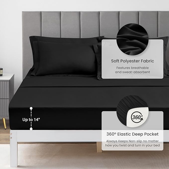 Love's Cabin Oversized Queen Comforter Set, 7 Pieces Queen Bed in a Bag, All Season Bedding Sets with 1 Comforter, 1 Flat Sheet, 1 Fitted Sheet, 2 Pillowcase and 2 Pillow Sham, Black