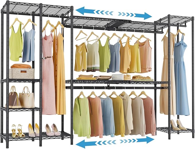 VIPEK X40 Expandable Large Reach-in Closet Rack Adjustable from 6'4" to 8'2'' with Extendable Shelves and Hanger Rods, Walk-in Clothes Rack Mental Freestanding Clothing Racks, Max Load 1240LBS, Black