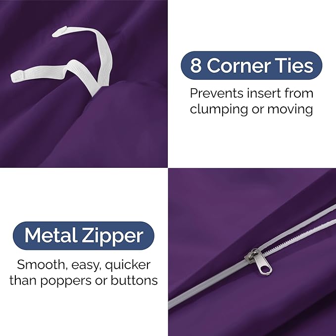 Duvet Cover Queen Size Set - Extra Soft Queen Size Duvet Cover 90 x 90 with 2 Pillow Shams - Hotel Luxury Easy Care and Fade Free with Zipper Closures & Ties - Comfy Breathable Bedding Set (Purple)
