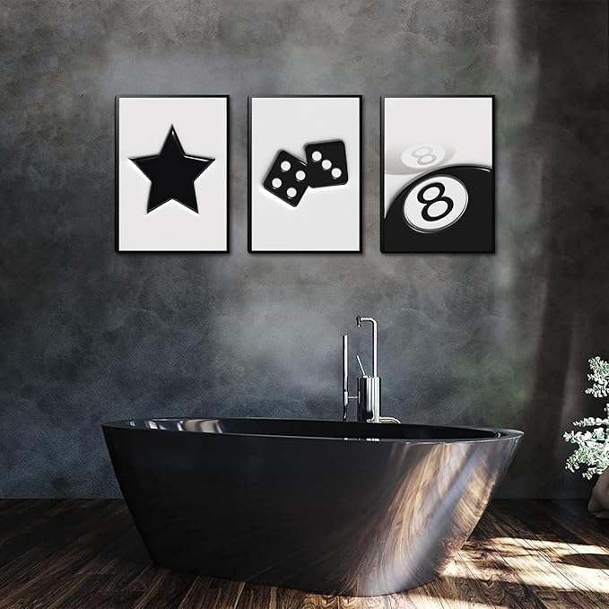 Black And White Dice Canvas Wall Art Set Of 3,Funky Retro Y2k 8 Ball Wall Decor Paintings, Funky Lucky Preppy Posters Prints Pictures For Game Room Apartment Dorm Teenager Room 16x24in Framed