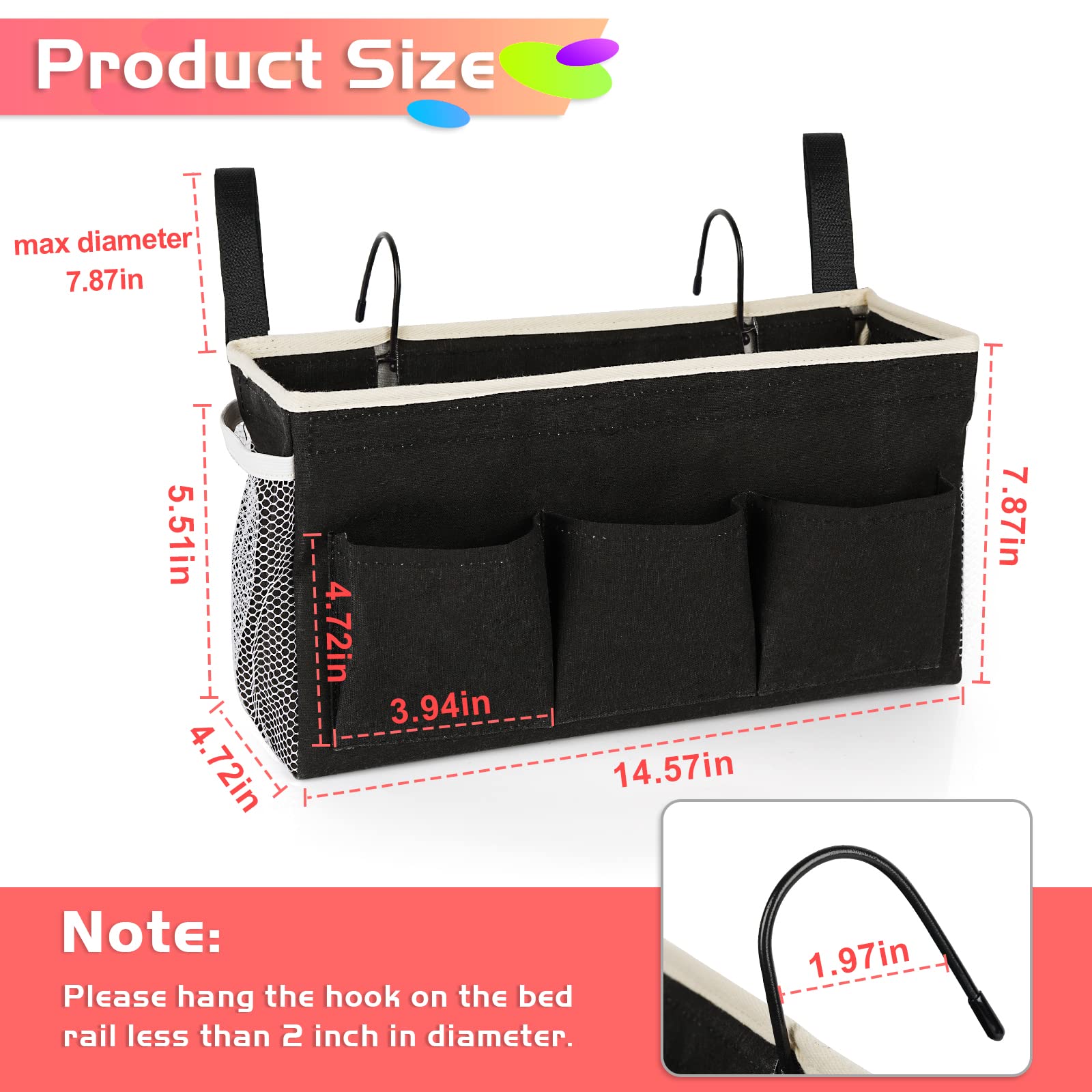 Loghot Bedside Caddy/Bedside Storage Bag Hanging Organizer for Bunk and Hospital Beds,Dorm Rooms Bed Rails,Can be Placed Glasses,Books,Mobile Phones,Keys (Light Pink) Dormly