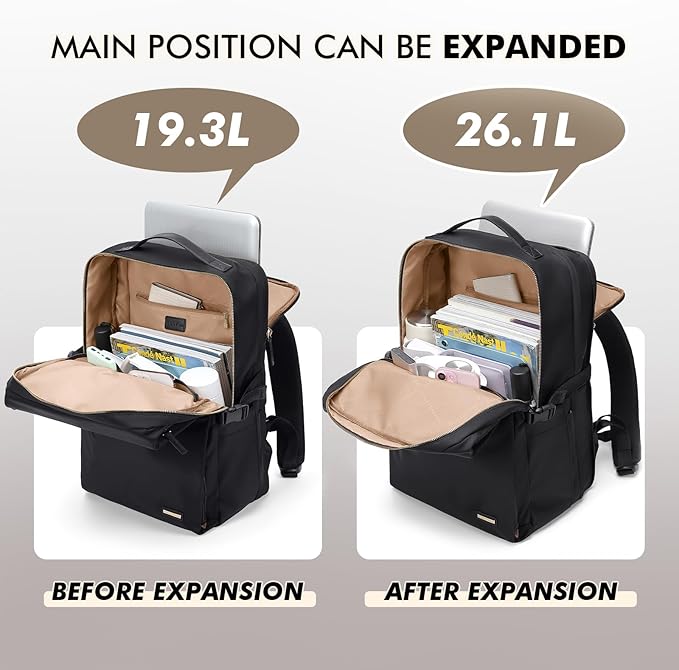 Stylish Laptop Backpack for Women Airline Approved Perfect for Work College and Travel Multi-Functional Casual Daypack Fits 17.3 Inch Notebook (Black)