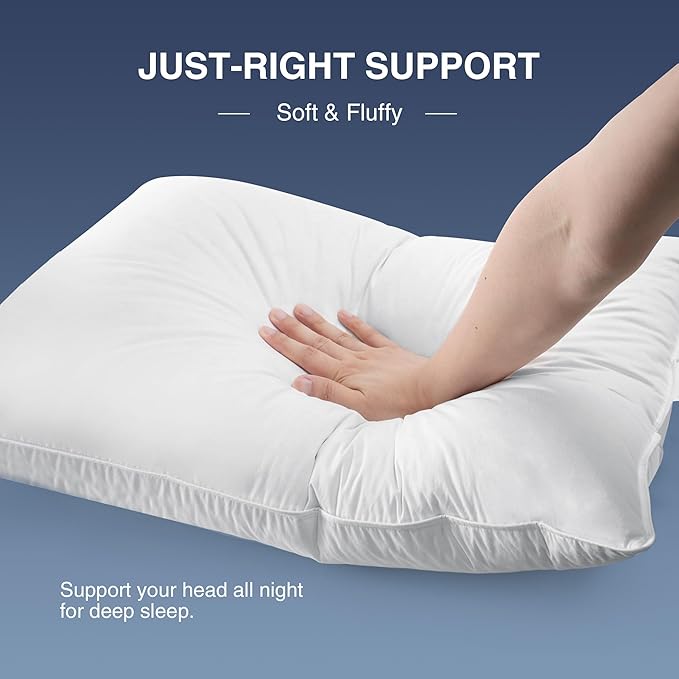 UNIKOME White Goose Down Feather Pillows - 100% Cotton Cover - Standard Size Pillow Set of 2, Made in Japan Pillow for Sleeping