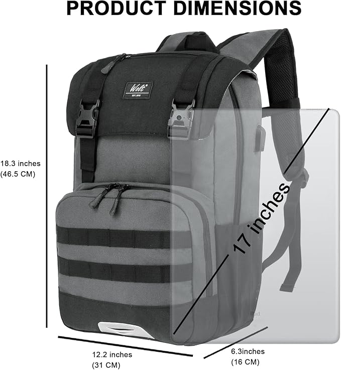 WOLT Laptop Backpack with USB Charging Port Fits Up to 17 Inch Laptop, College Backpack for Men Women, Computer Business Bookbag, Grey
