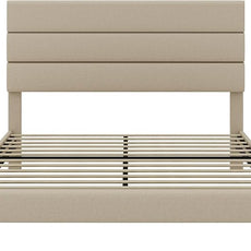 SHA CERLIN Queen Platform Bed Frame with Upholstered Fabric Headboard, Mattress Foundation with Strong Wooden Slats Support, No Box Spring Needed, Beige