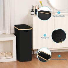 efluky Slim Laundry Basket with Lid, Narrow Laundry Hamper with Removable Bag, Skinny Dirty Clothes Basket with Bamboo Handles for Bathroom, Bedroom & Laundry Room, 65L Black