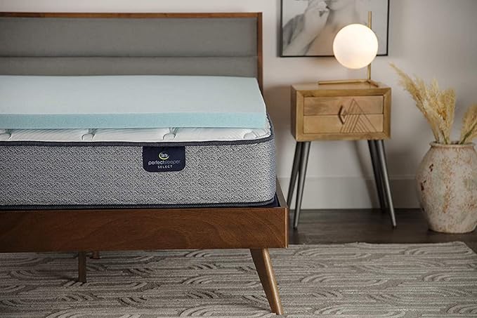 Serta ThermaGel Cooling, Pressure-Relieving Memory Foam Mattress Topper, 2 Inch, Twin XL, Blue