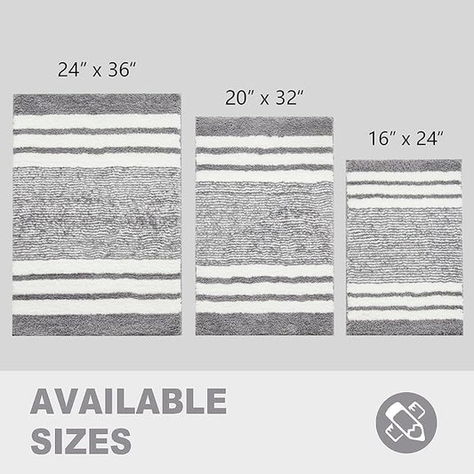 CozeCube Bath mats for Bathroom Non Slip, Fluffy Absorbent Microfiber Bath mat Washable, Aesthetic Bathroom Rugs, Cute Grey Striped Bath mat, Grey, 32" x 20"