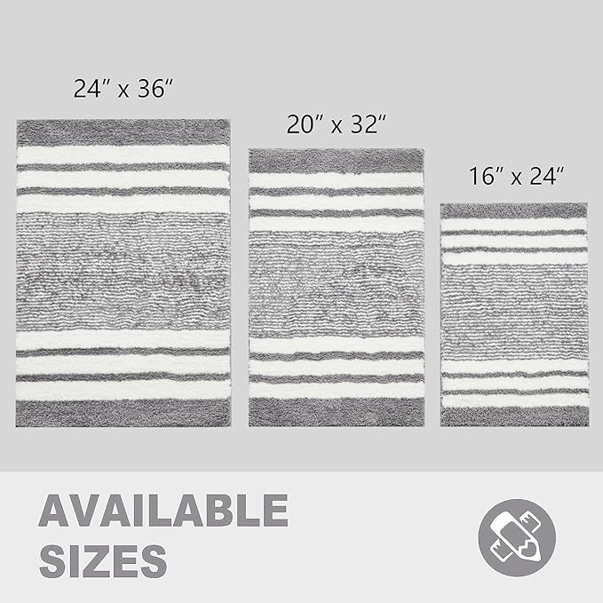 CozeCube Bath mats for Bathroom Non Slip, Fluffy Absorbent Microfiber Bath mat Washable, Aesthetic Bathroom Rugs, Large Grey Striped Bath mat, Grey, 36" x 24"