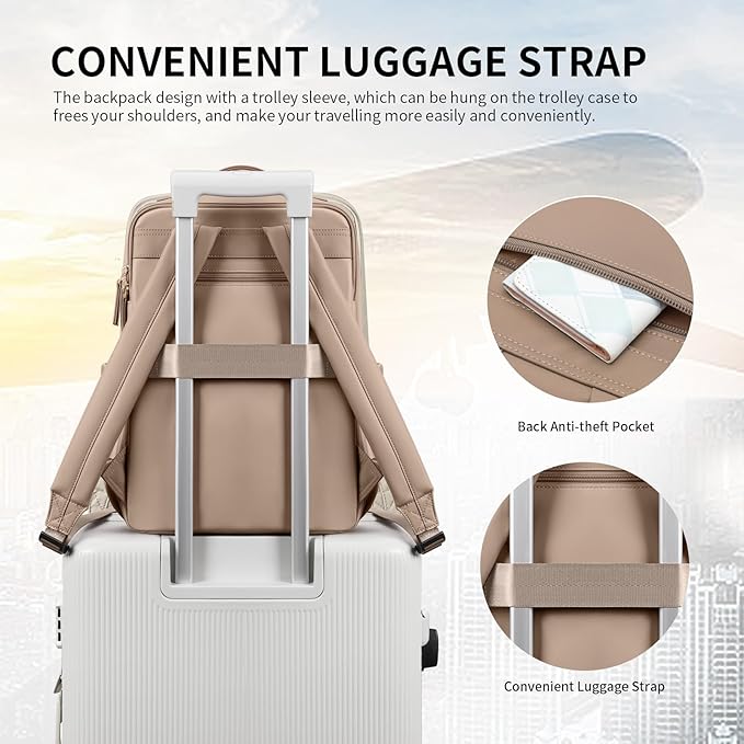 Stylish Laptop Backpack for Women Airline Approved Perfect for Work College and Travel Multi-Functional Casual Daypack Fits 14 Inch Notebook (Champagne)