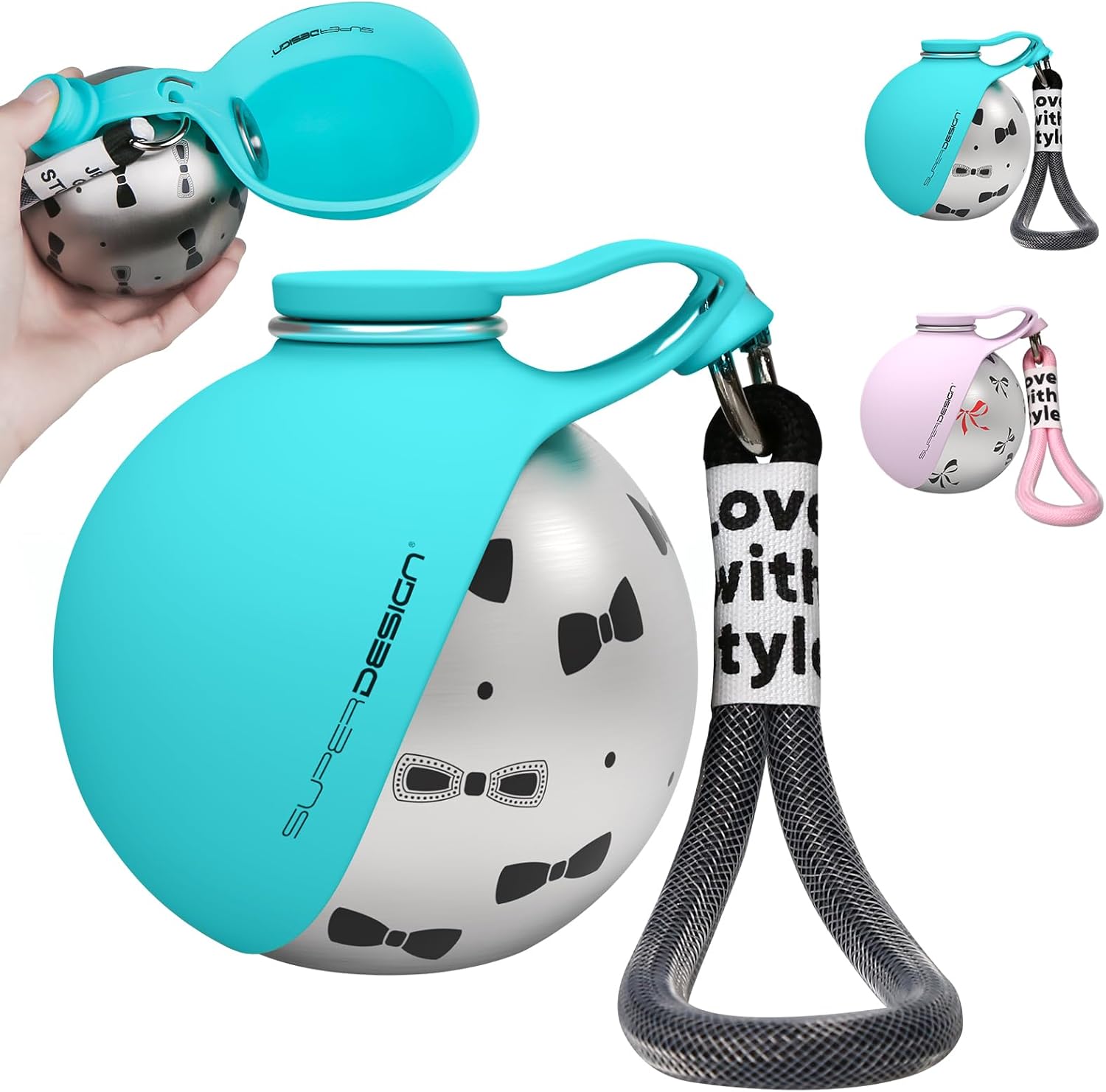 2-in-1 Portable Dog Water Bottle for Small Dogs - Leak-Proof & Compact Dog Travel Water Bottle -Stainless Steel Bottle & Silicone Bowl - Ideal for Walking, Hiking & Travels (10 fl oz, Pink) Dormly