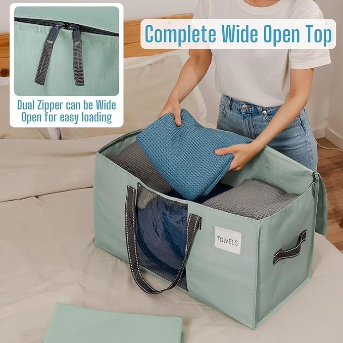 VENO 2 Pack Moving Bags, Christmas Storage Bins, Moving Boxes Alternative, Comforter and Blanket Storage Bags, College Dorm Packing Supplies, Foldable Heavy-Duty Tote (Light Green Matte, 2 Pack)