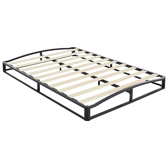 Amazon Basics Metal Platform Bed Frame, with Wood Slat Support, 6 inches High, Full, Black