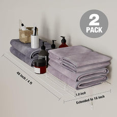 HAUSHOF Closet Shelves 4ft x 16in Wall Mounted 2-Pack, White Metal Wire Shelving for Laundry Room, Closet, Basement Organization and Storage