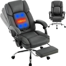 Massage Office Chair with Heat, Desk Chairs Executive with Foot Rest, Reclining Chair Big and Tall for Heavy People,4 Points Vibration 500lbs,Adjustable Lumar Support Grey