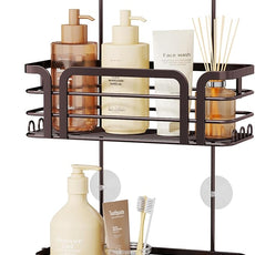 SWTYMIKI Shower Caddy Hanging Organizer - Over the Door Shower Caddy with Soap Holder, 11 Hooks, 2 Installation Ways, Stainless Steel Rustproof Bathroom Organizer, Bronze