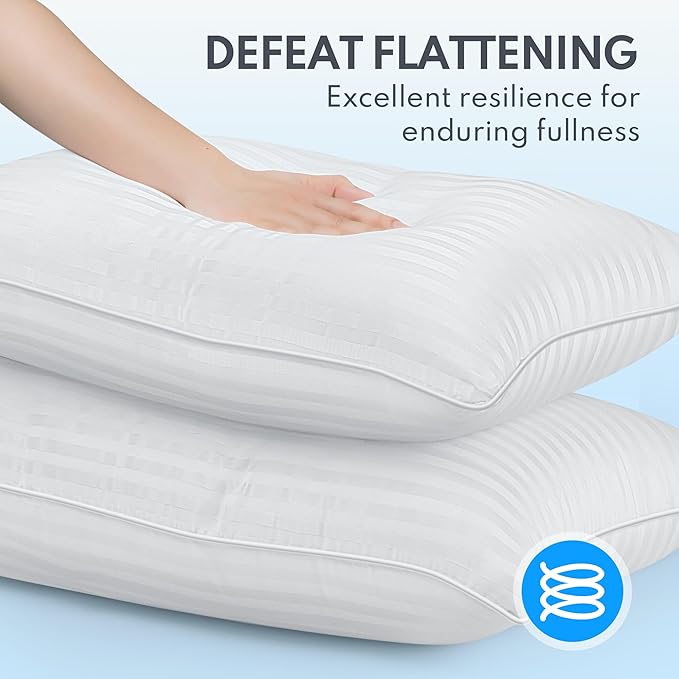 Standard Size Bed Pillows Set of 2 - Premium Down Alternative Cooling Pillows for Side, Back, and Stomach Sleepers Hotel Quality Fluffy Soft Microfiber Fill Breathable Skin-Friendly