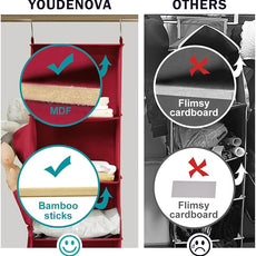 YOUDENOVA Hanging Closet Organizer and Storage, 6-Shelf Closet Hanging Storage Shelves, Dark Red