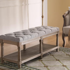 chairus Shoe Rack Bench Storage Vintage Bedroom Padded Bench Seat End of Bed, Fabric Tufted Farmhouse French Entryway Bench with Wood Legs for Hallway Foyer, Gray