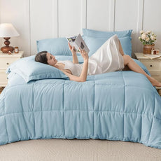 JOLLYVOGUE Full Comforter Set, Ultra-Soft Bed in a Bag Full Size 7 Pieces, Oeko-TEX Certified Bedding Set with Down Alternative Comforter, Sheets, Pillowcases & Shams, Lake Blue