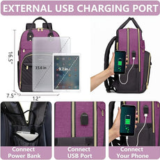Laptop Backpack for Women Work Bag - 15.6 inch Travel Backpack with USB Charger Business Computer Backpacks for Work College Back pack for Teacher Casual Waterproof Bookbag for Nurses Purple