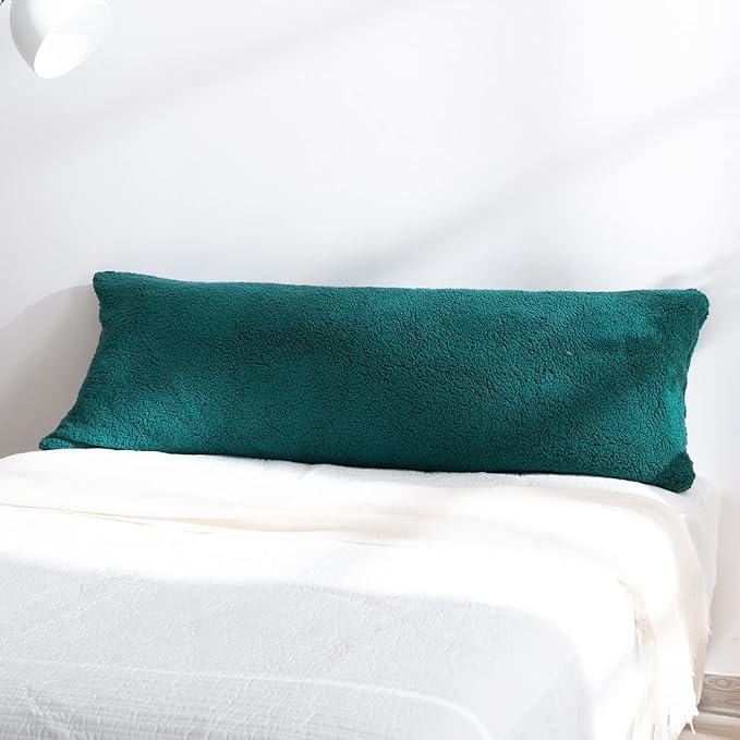 Reafort Ultra Soft Sherpa Body Pillow Cover/Case with Zipper Closure 21"x54" (Evergreen, 21"x54" Body Pillow Cover)