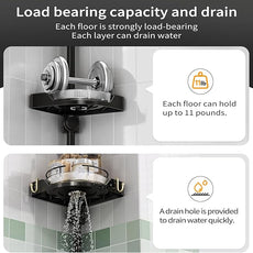 Corner Shower Caddy Tension Pole, 3 Tiers Rotating Shower Organizer for Bathroom Shelf Bathtub, Adjustable Standing Shower Rack Bathroom Accessories, Easily Assemble, 34-124 Inch Height，Black