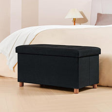 B FSOBEIIALEO Storage Ottoman with Tray, Foot Stools and Ottomans with Legs, Storage Cube Seat Linen Black 30