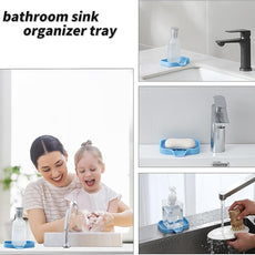 Silicone Bathroom Soap Dishes with Drain Spout-Bathroom and Kitchen Sink Organizer,Sponge Holder,Dish Soap Tray,Perfect for Dispenser,Scrubber,Bottle on Sink or Counter-Light Blue 4.9