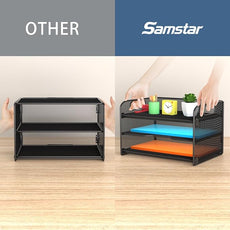 samstar 2 Pack 3 Tier Letter Tray Paper Organizer with Handle, Mesh Desk Organizer Paper Sorter File Rack Shelves, Black
