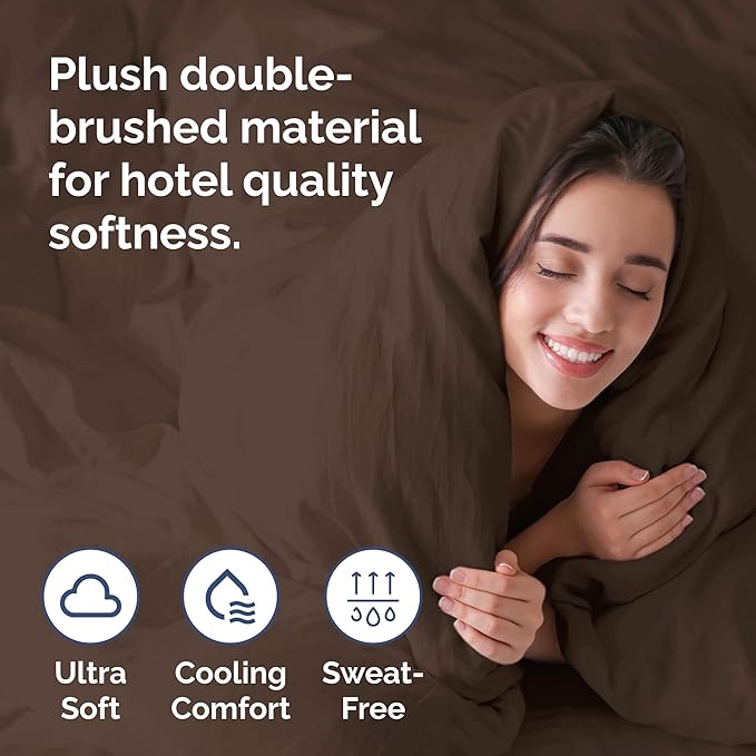 Duvet Cover Queen Size Set - Extra Soft Queen Size Duvet Cover 90 x 90 with 2 Pillow Shams - Hotel Luxury, Easy Care and Fade Free with Zipper Closures & Ties - Comfy, Breathable Bedding Set (Brown)