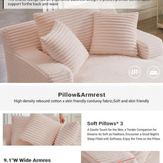 50 Inch Chaise Lounge Chair Indoor, Oversized Corduroy Upholstered Boneless Sofa Bed, Deep Seat Sleeper Couch Reading Chairs, Cloud Sofas Couches for Living Room, No Assembly Required (Pink)