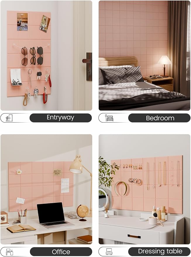 Felt Bulletin Board Tiles -28"x18" Cork Board Alternative for Office Decor, Push Pin Board Wall Organizer 6-Pack-Pink
