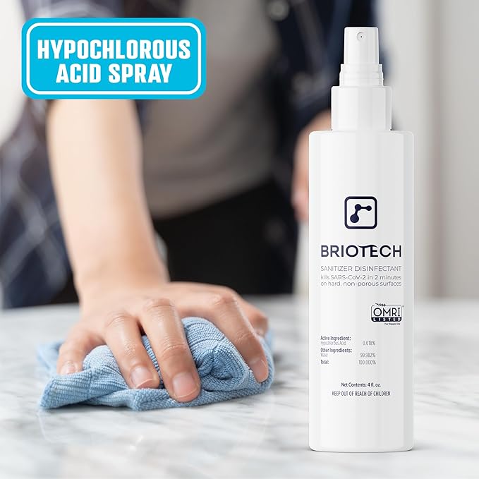 BRIOTECH Sanitizer Disinfectant Hypochlorous Spray, Kill 99.99% of Viruses & Bacteria, Control Mold, Eliminate Odor, Gentle for Nursery & Play Rooms, Food Contact Surface Sanitizer, 8 fl oz