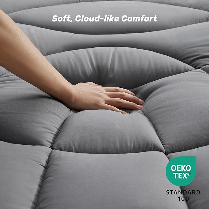 Unikome California King Mattress Pad Waterproof - Ergonomic Quilted Fitted Cal King Mattress Topper, 5-Layers Noiseless Washable Mattress Protector Cover with 8"-21" Deep Pocket (Grey,72x84)