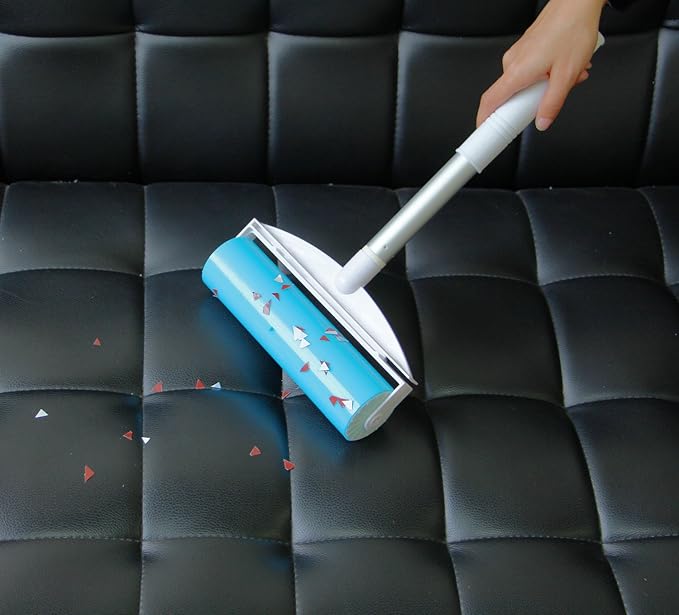 Reusable Sticky Picker Set Cleaner Lint Roller Pet Hair Remover Brush, Blue 8 inch Large Size + Pocket Size