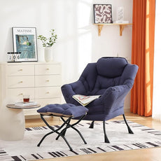 Cozy Lazy Chair and Ottoman, Large Contemporary Accent Lounge Chair Set, Leisure Upholstered Reading Armchair for Bedroom, Living Room, Dorm Rooms, Office