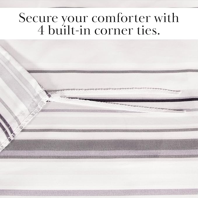 Southshore Fine Living, Inc. Oversized Striped Duvet Cover Queen Size/Full Size Set, Pet Hair Resistant Queen Duvet Cover Set, Hotel Quality Striped Bedding, 2 Pillow Shams - Coastal Stripe Grey