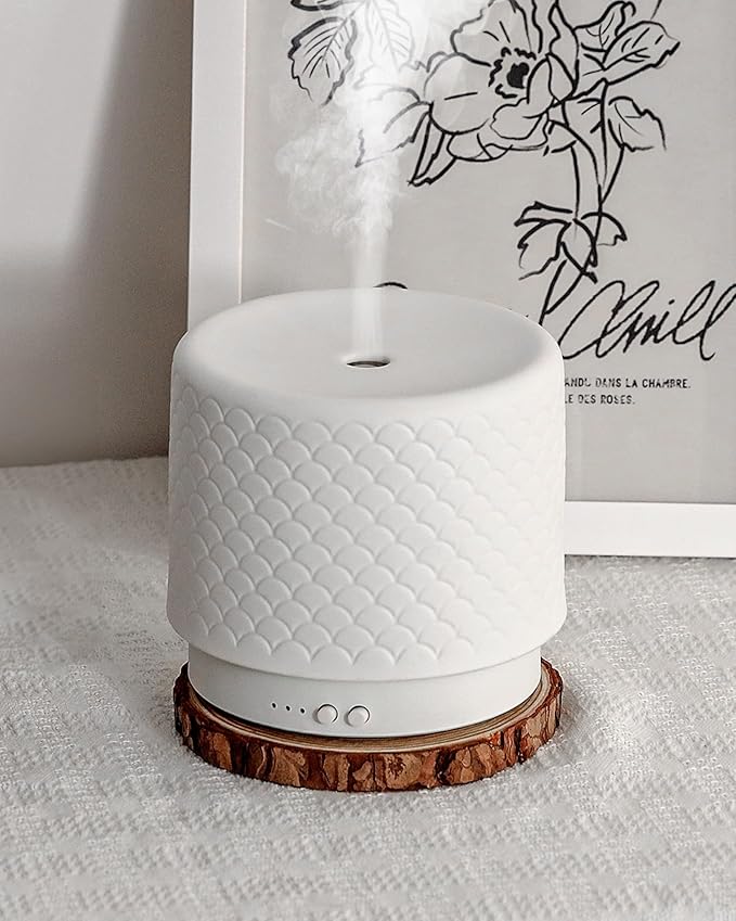 Essential Oil Diffuser, 280ml Ceramic Aromatherapy Diffuser with Ultrasonic Cool Mist Humidifier, Timer, Auto Shut-Off, Large Room Aroma Diffuser for Home, Bedroom, Office, Yoga