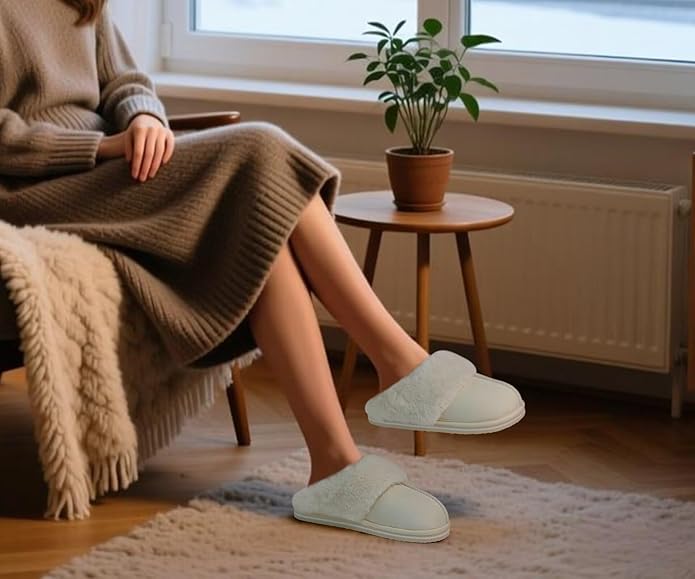 KuaiLu Womens Fluff Dual Memory Foam Slippers Ladies Cozy Arch Support Warm Scuff Slippers Slip on Comfy Winter House Shoes with Non-Slip Indoor Outdoor Hard Sole