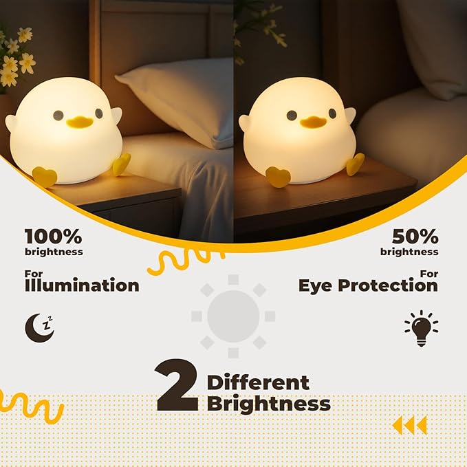 LED Squishy Animal Night Light - 2 Level Dimmable Nursery Lamp, Rechargeable Touch Lamp, Cute Dorm Decor - Perfect Boys Girls Gift (Pea Duck)
