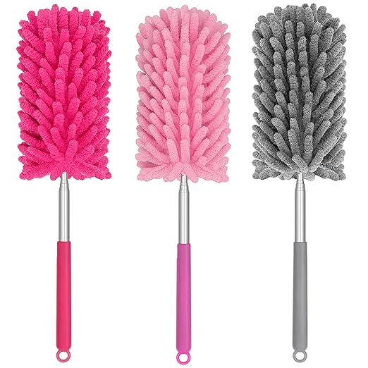 Mini Duster for Cleaning, 360° Bendable Hand Dusters with Extension Pole, Washable Small Duster for Car Interior, Office, Furniture