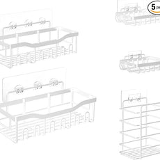 Fab Glass and Mirror Shower Caddy Pack of 5, white - Shower Organizer and Shelves for Efficient Storage, Wall Mounted Bathroom Caddy, Wall Organizer