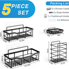 EUDELE Adhesive Shower Caddy, 5 Pack Rustproof Stainless Steel Bath Organizers With Large Capacity, No Drilling Shelves for Bathroom Storage & Home Decor